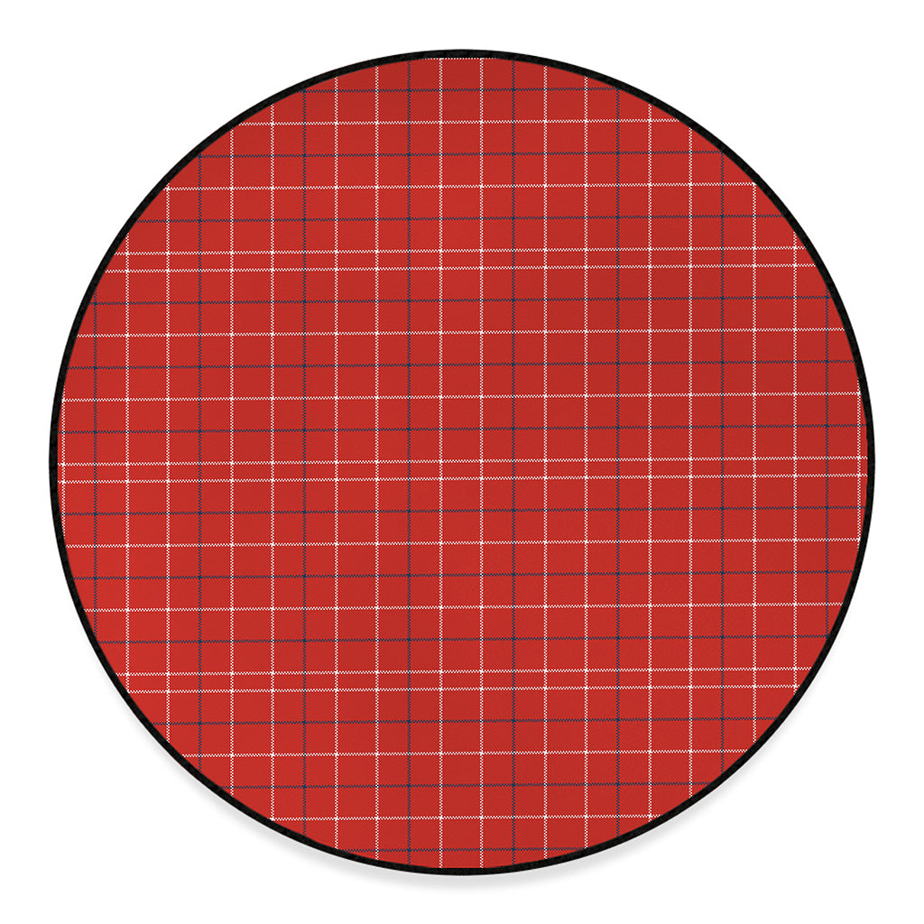 Red Tattersall Pattern Print Round Floor Mat