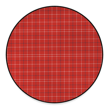 Red Tattersall Pattern Print Round Floor Mat