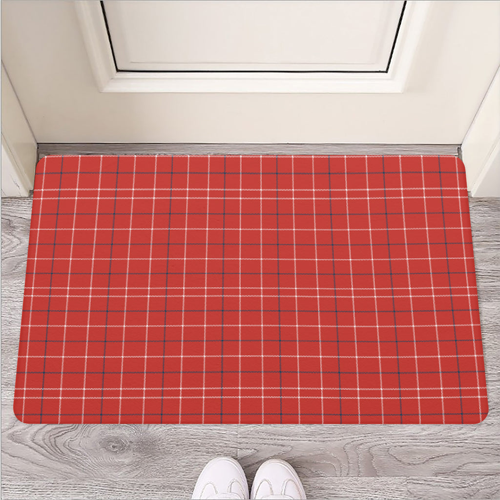 Red Tattersall Pattern Print Rubber Doormat