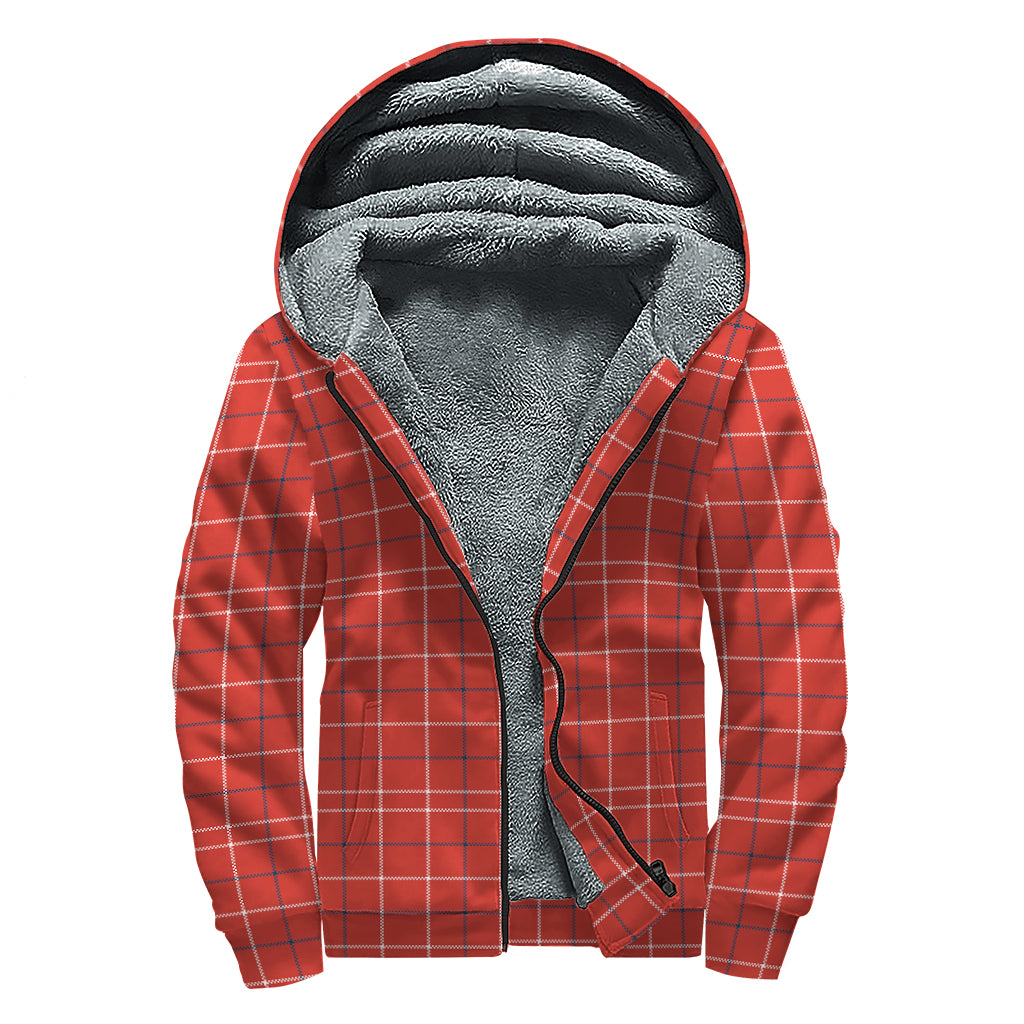 Red Tattersall Pattern Print Sherpa Lined Zip Up Hoodie