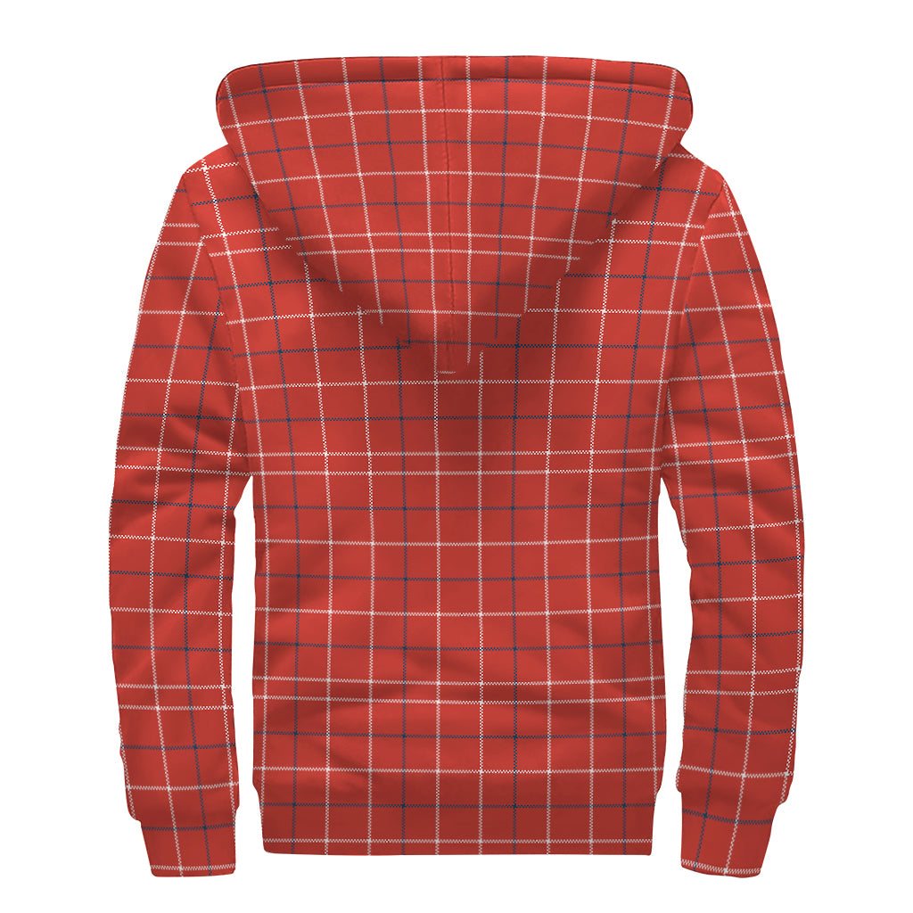 Red Tattersall Pattern Print Sherpa Lined Zip Up Hoodie