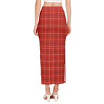 Red Tattersall Pattern Print Side Slit Maxi Skirt
