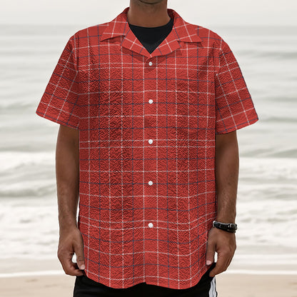 Red Tattersall Pattern Print Textured Short Sleeve Shirt
