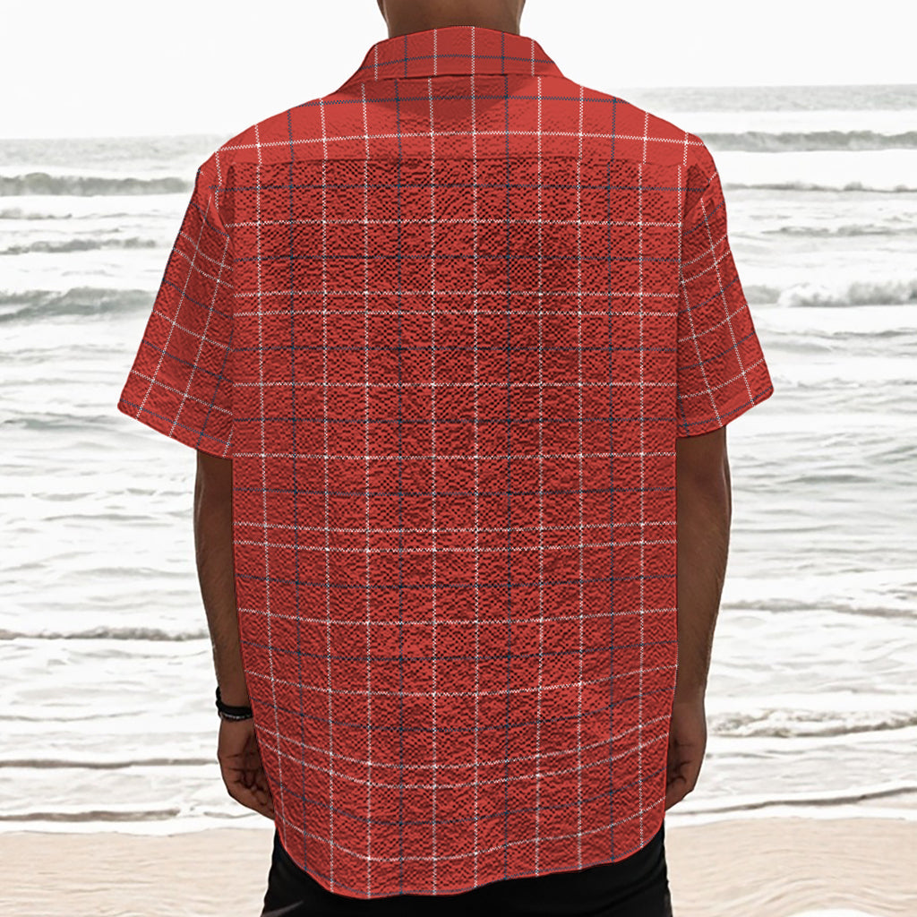 Red Tattersall Pattern Print Textured Short Sleeve Shirt