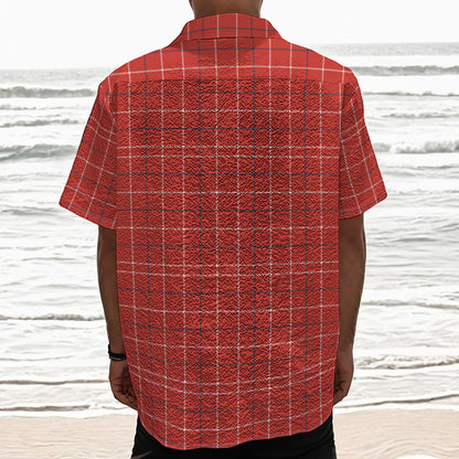 Red Tattersall Pattern Print Textured Short Sleeve Shirt