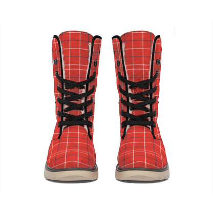 Red Tattersall Pattern Print Winter Boots