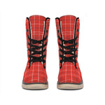 Red Tattersall Pattern Print Winter Boots