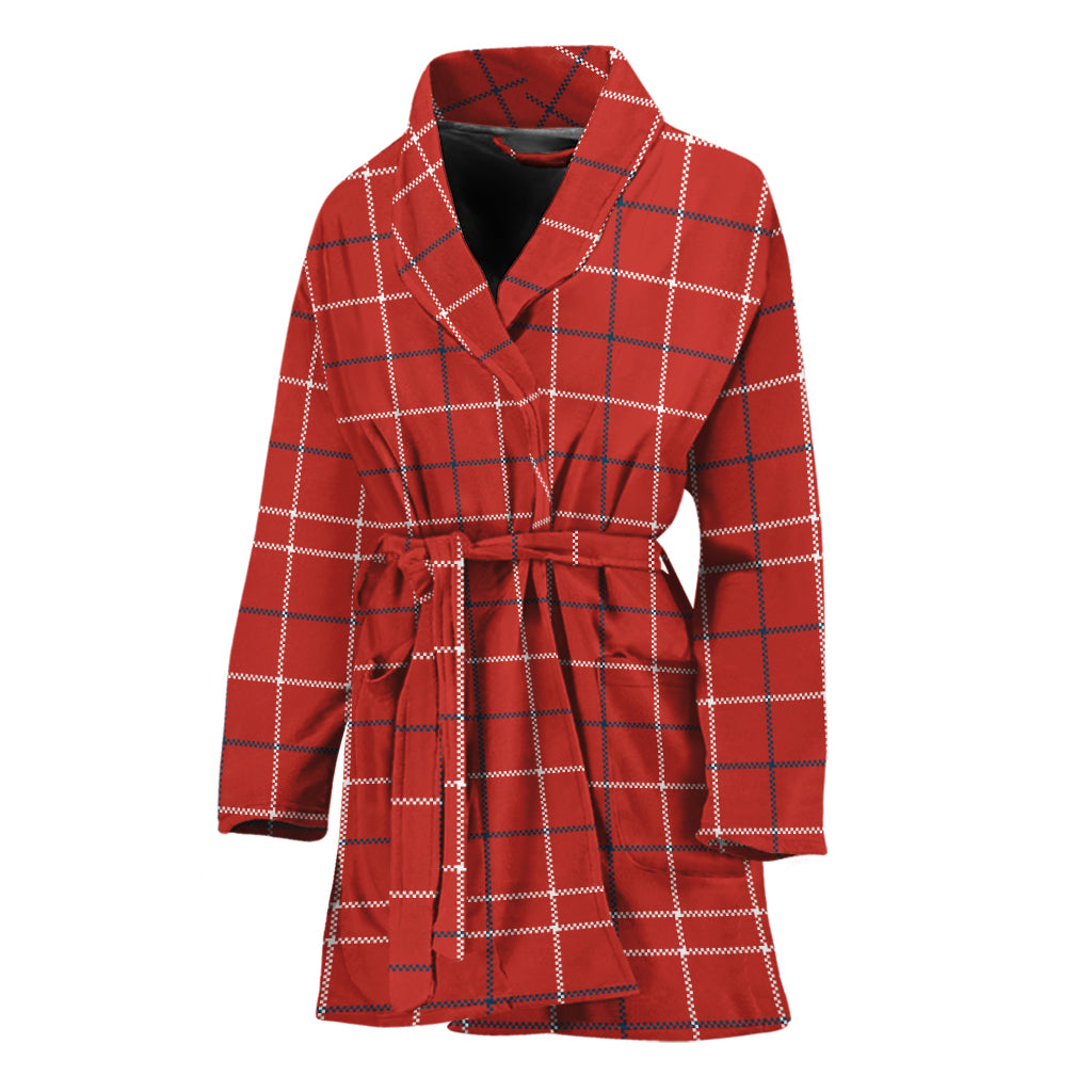 Red Tattersall Pattern Print Women's Bathrobe