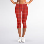 Red Tattersall Pattern Print Women's Capri Leggings