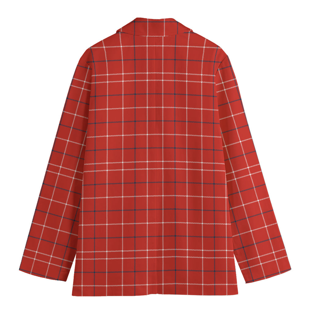 Red Tattersall Pattern Print Women's Cotton Blazer
