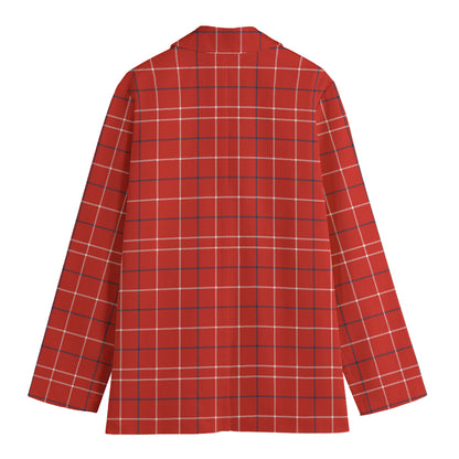 Red Tattersall Pattern Print Women's Cotton Blazer
