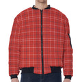 Red Tattersall Pattern Print Zip Sleeve Bomber Jacket