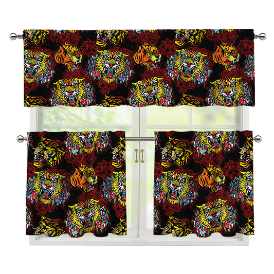 Red Tiger Tattoo Pattern Print 3 Piece Kitchen Curtains