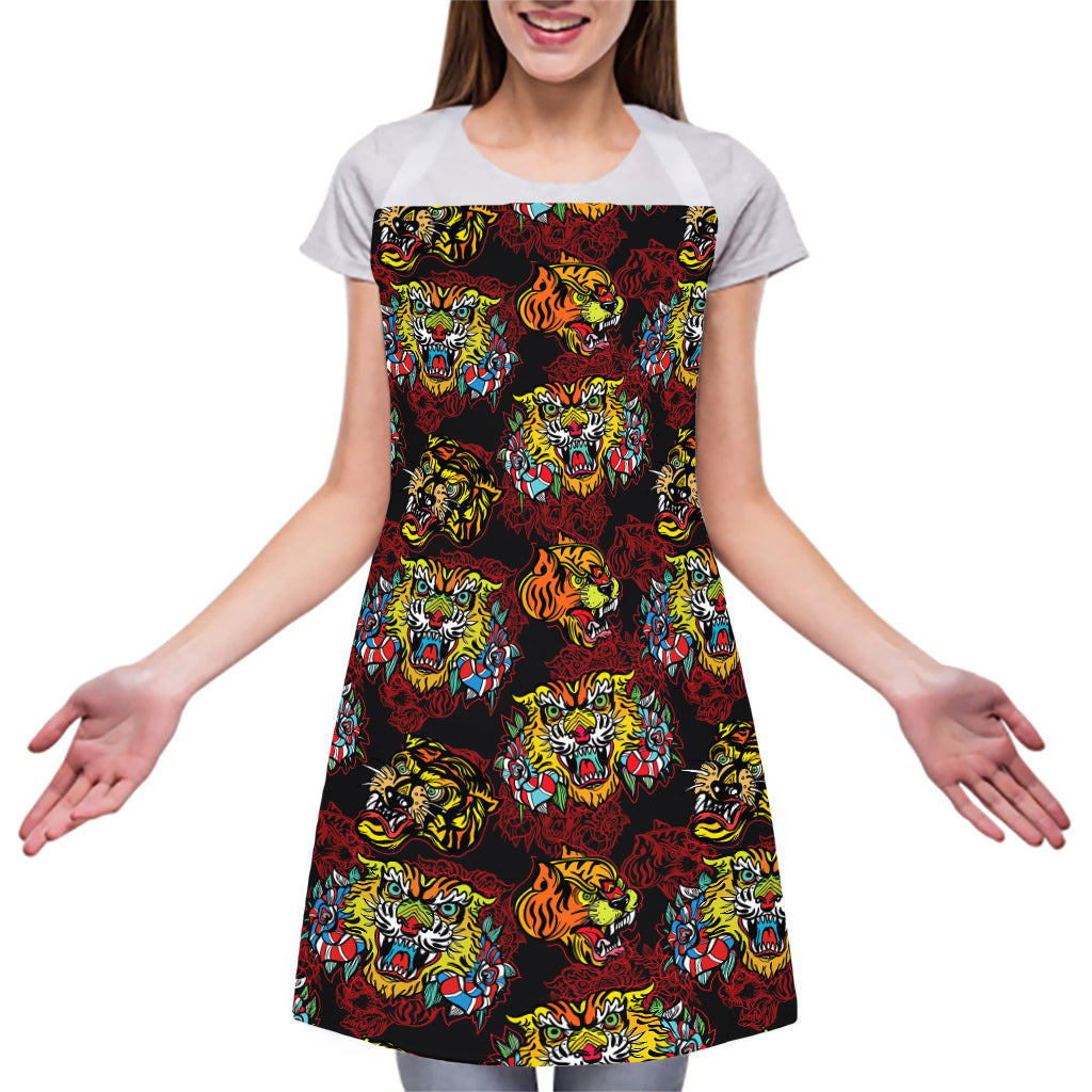 Red Tiger Tattoo Pattern Print Adjustable Apron