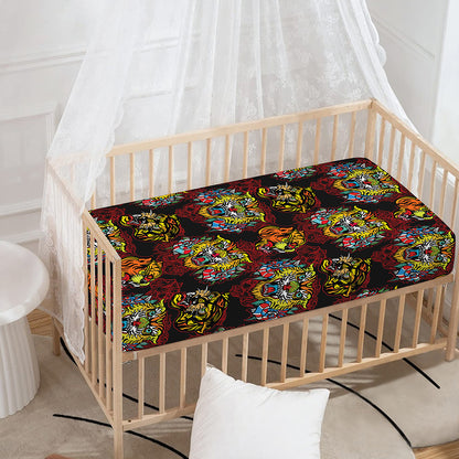 Red Tiger Tattoo Pattern Print Baby Crib Sheet