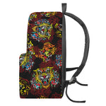 Red Tiger Tattoo Pattern Print Backpack