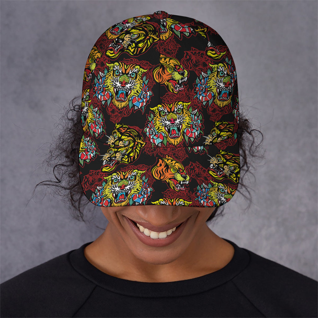 Red Tiger Tattoo Pattern Print Baseball Cap