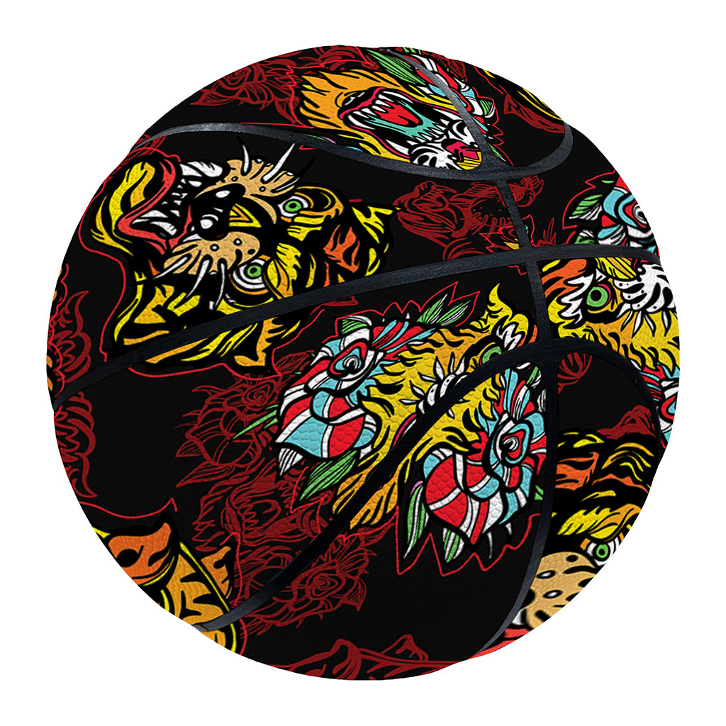 Red Tiger Tattoo Pattern Print Basketball