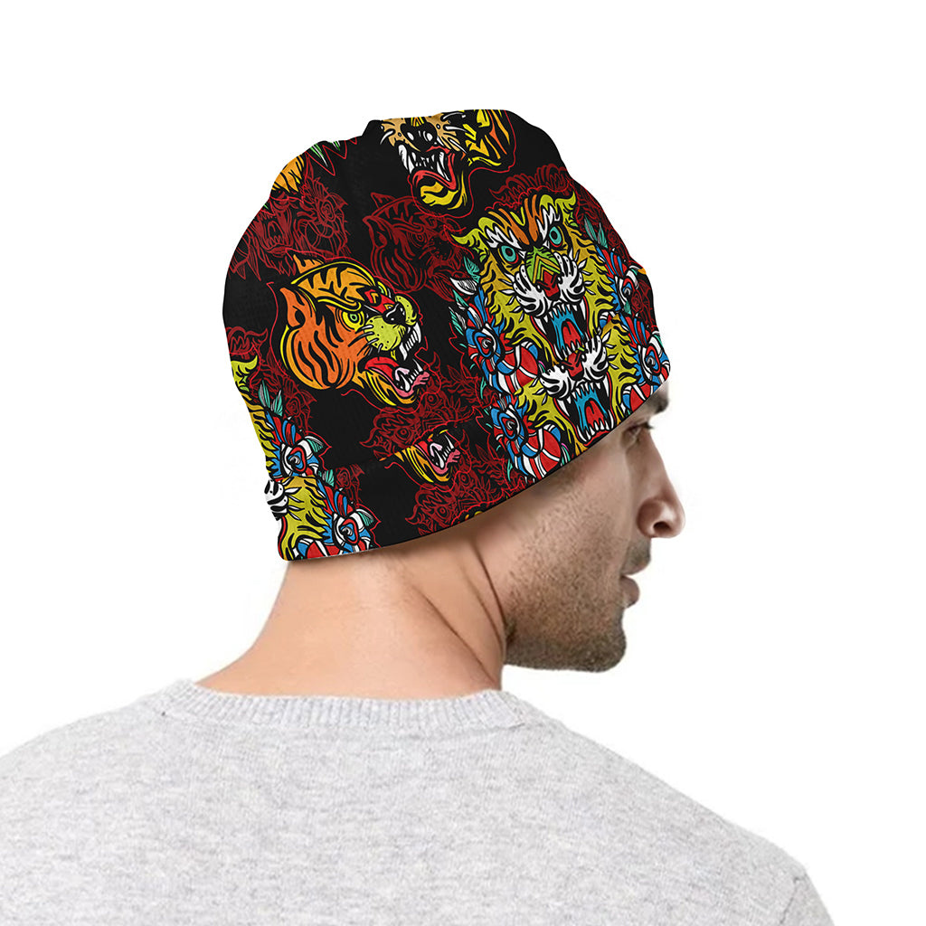 Red Tiger Tattoo Pattern Print Beanie