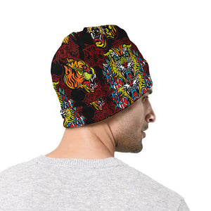 Red Tiger Tattoo Pattern Print Beanie