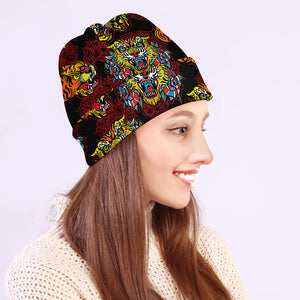 Red Tiger Tattoo Pattern Print Beanie