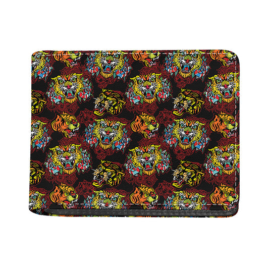 Red Tiger Tattoo Pattern Print Bifold Wallet