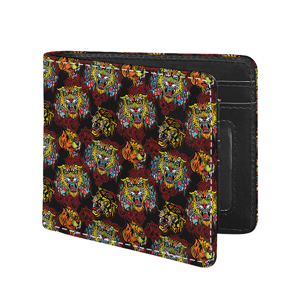 Red Tiger Tattoo Pattern Print Bifold Wallet