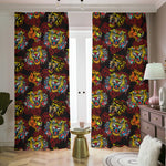 Red Tiger Tattoo Pattern Print Blackout Pencil Pleat Curtains