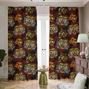 Red Tiger Tattoo Pattern Print Blackout Pencil Pleat Curtains