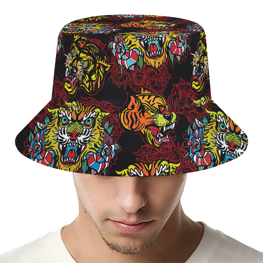 Red Tiger Tattoo Pattern Print Bucket Hat