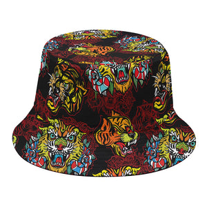 Red Tiger Tattoo Pattern Print Bucket Hat