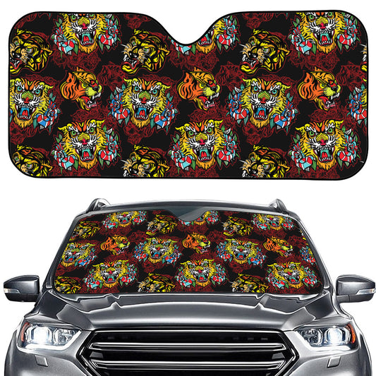 Red Tiger Tattoo Pattern Print Car Windshield Sun Shade