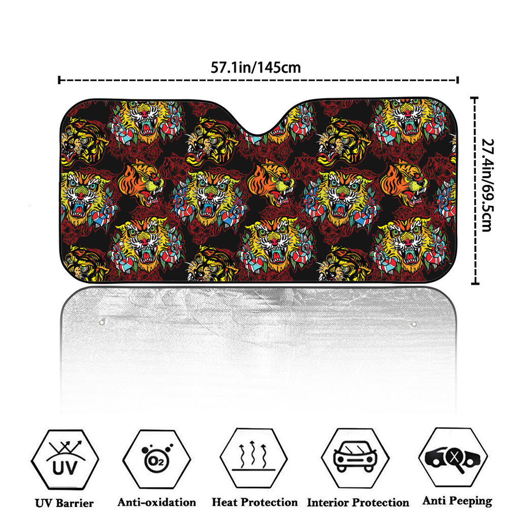 Red Tiger Tattoo Pattern Print Car Windshield Sun Shade