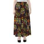 Red Tiger Tattoo Pattern Print Chiffon Maxi Skirt
