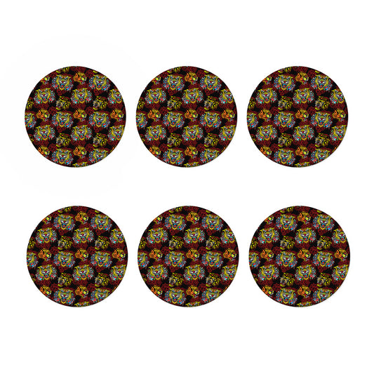 Red Tiger Tattoo Pattern Print Coaster Set