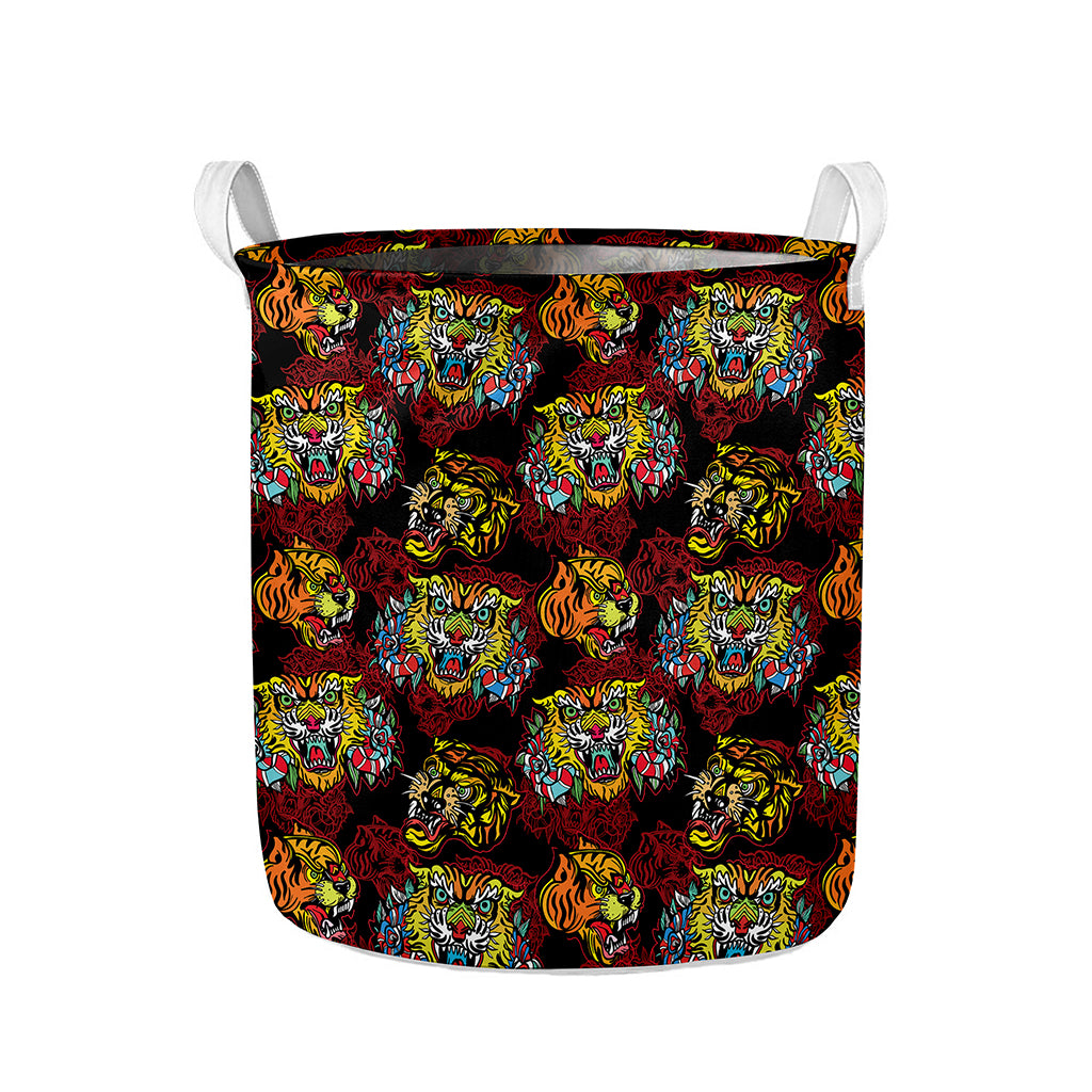 Red Tiger Tattoo Pattern Print Collapsible Laundry Basket