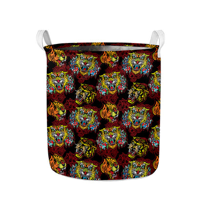 Red Tiger Tattoo Pattern Print Collapsible Laundry Basket