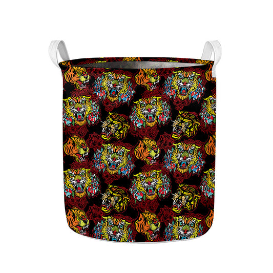 Red Tiger Tattoo Pattern Print Collapsible Laundry Basket