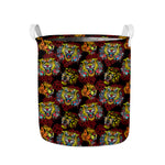 Red Tiger Tattoo Pattern Print Collapsible Laundry Basket