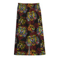 Red Tiger Tattoo Pattern Print Cotton Front Slit Maxi Skirt