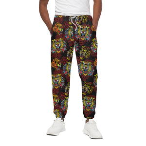 Red Tiger Tattoo Pattern Print Cotton Pants