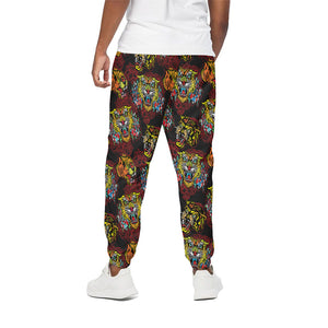 Red Tiger Tattoo Pattern Print Cotton Pants