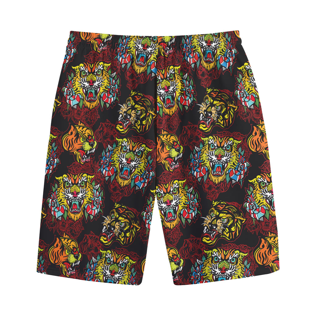 Red Tiger Tattoo Pattern Print Cotton Shorts