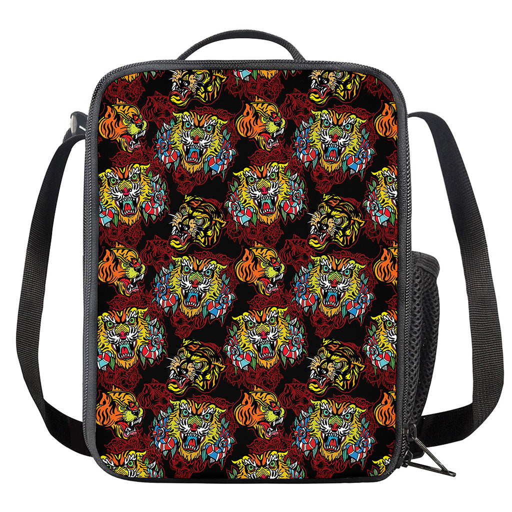 Red Tiger Tattoo Pattern Print Crossbody Lunch Bag