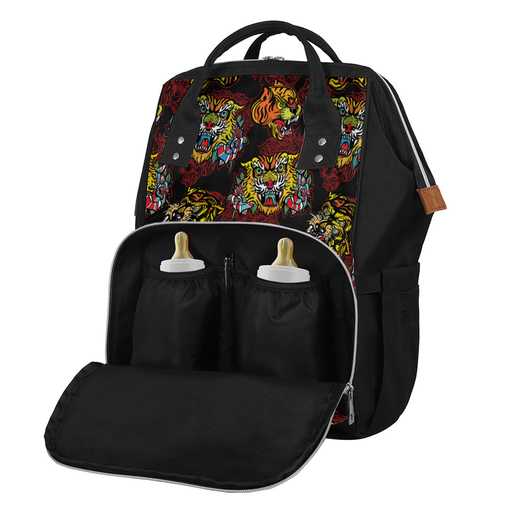 Red Tiger Tattoo Pattern Print Diaper Bag