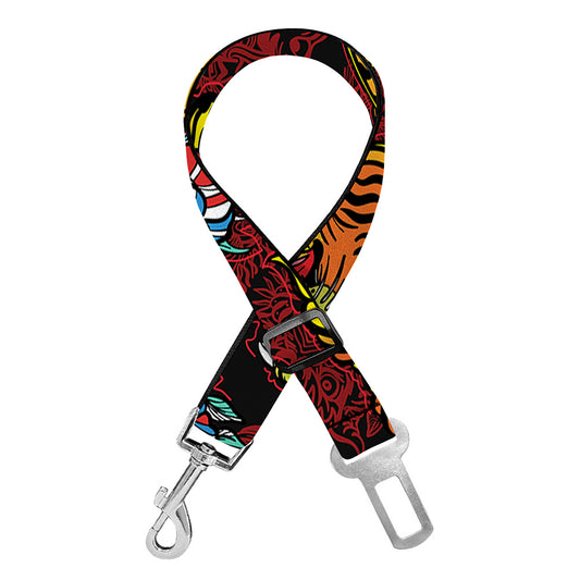 Red Tiger Tattoo Pattern Print Dog Seat Belt