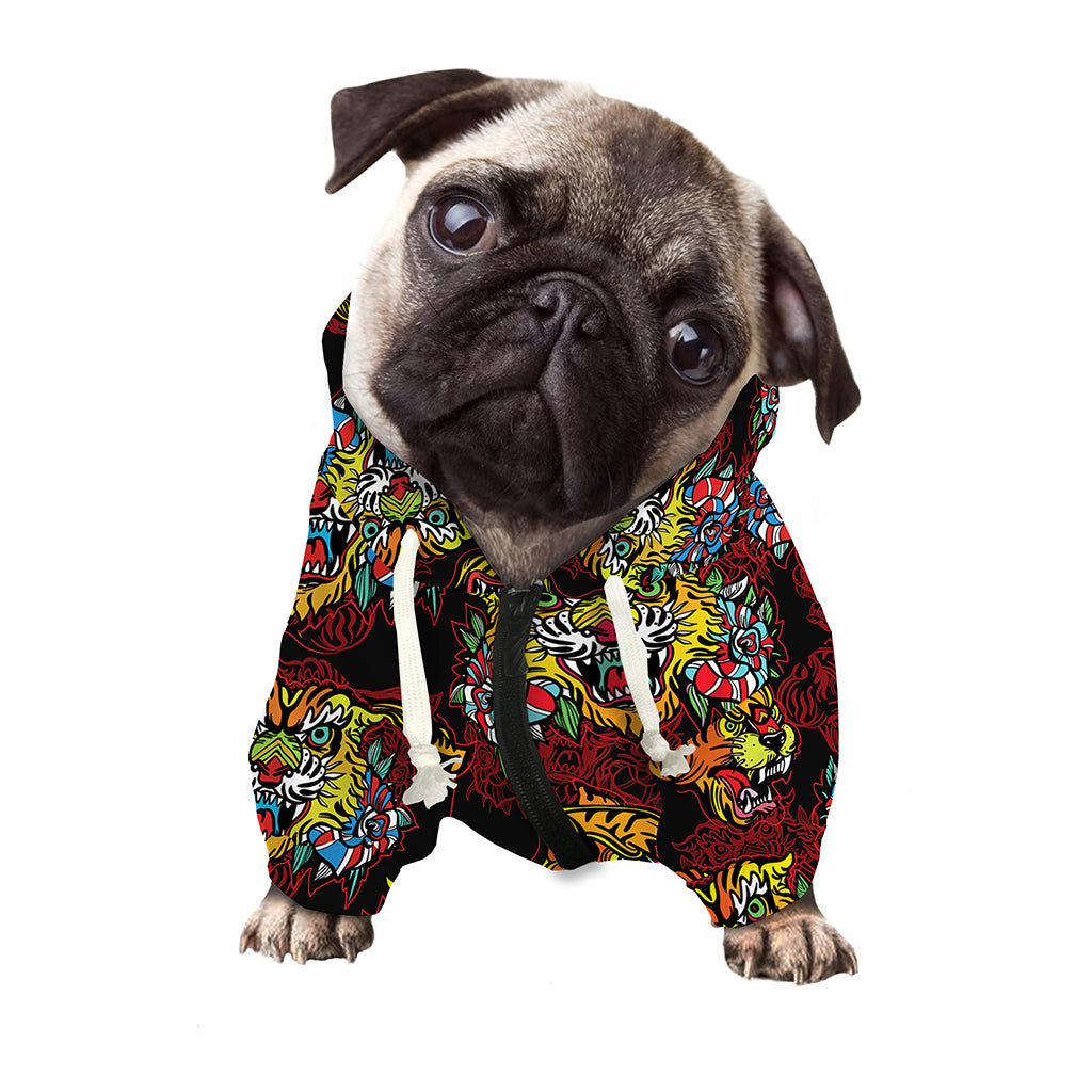 Red Tiger Tattoo Pattern Print Dog Zip Up Hoodie