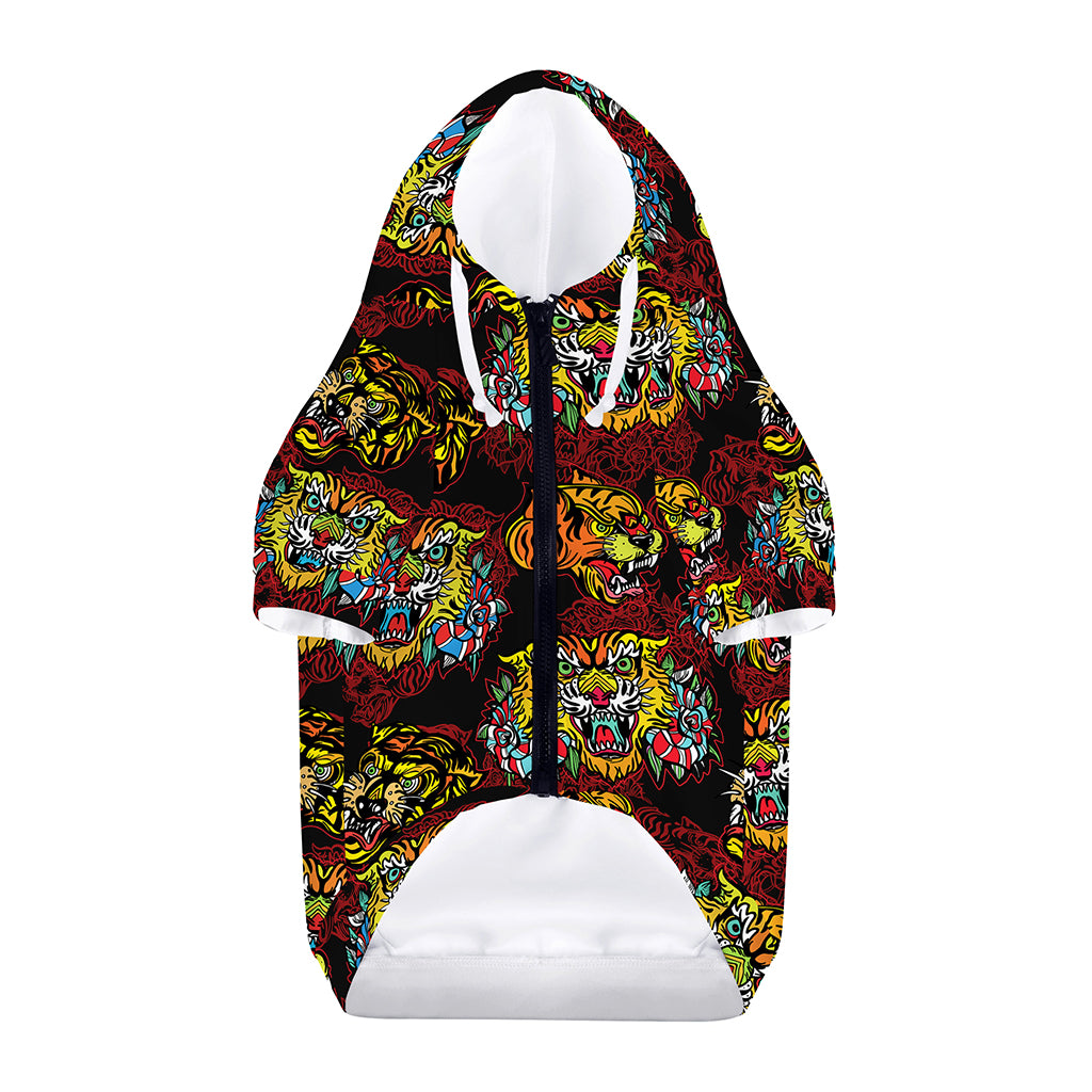 Red Tiger Tattoo Pattern Print Dog Zip Up Hoodie