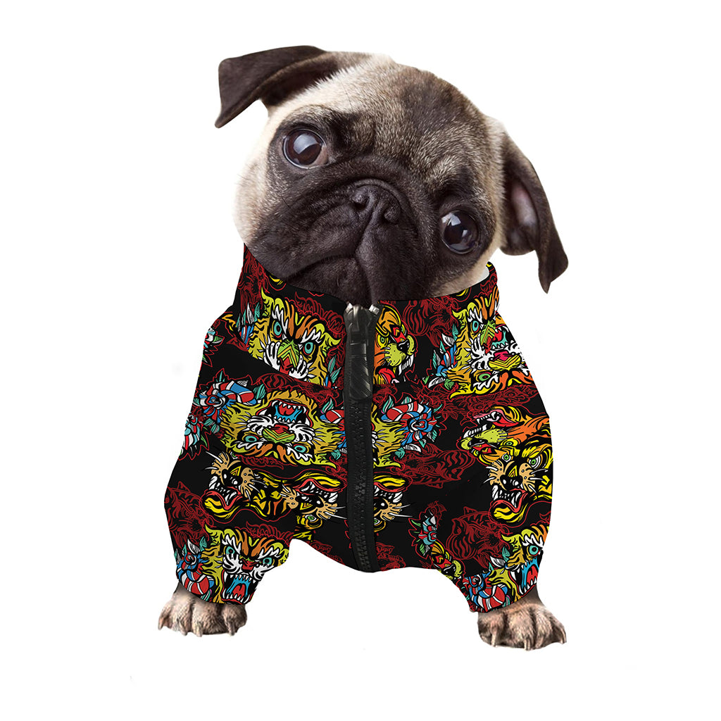 Red Tiger Tattoo Pattern Print Dog Zip Up Jacket