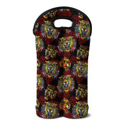 Red Tiger Tattoo Pattern Print Double Neoprene Wine Tote